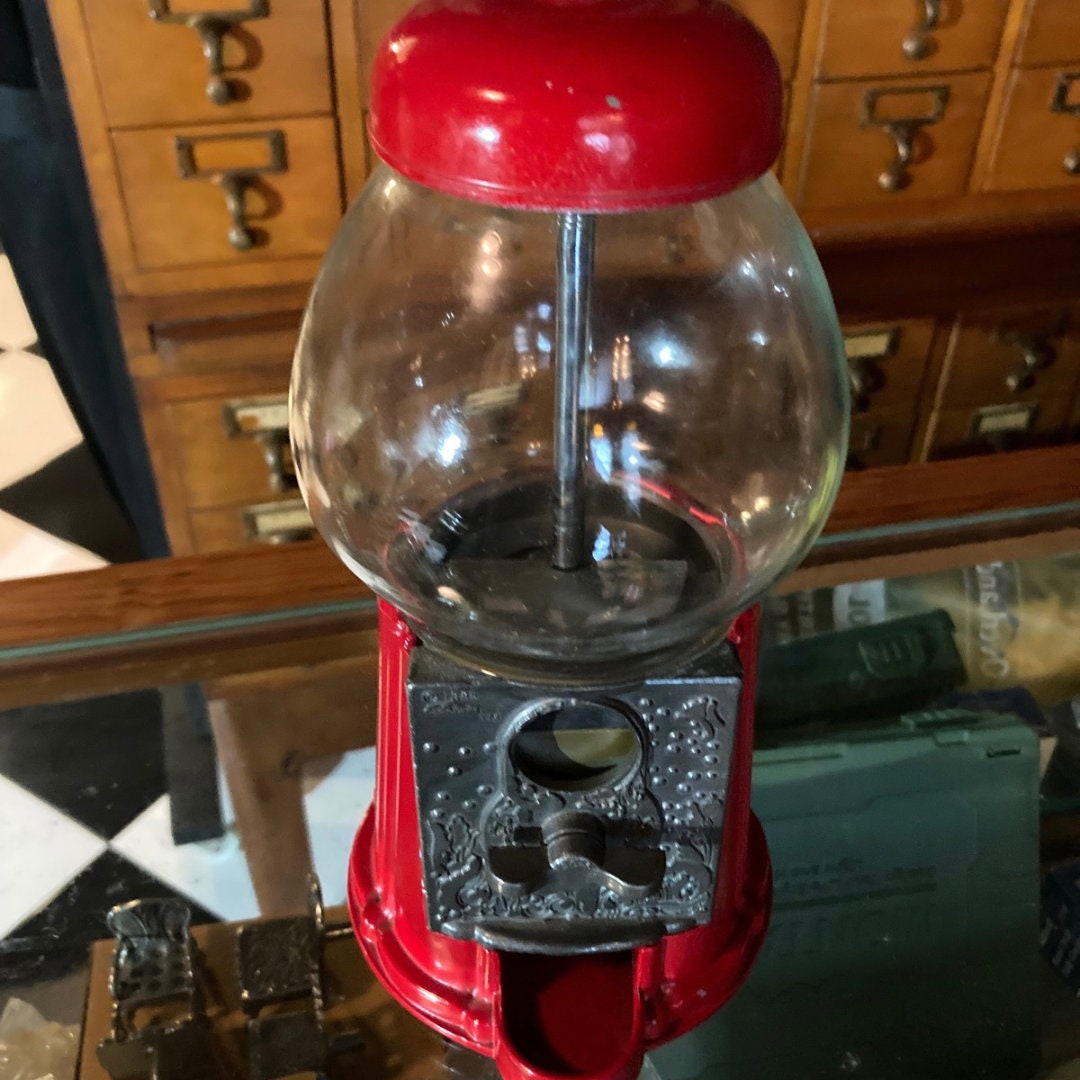 9" Classic Red Gumball Machine Dispenser Cast Iron collector vending gum balls