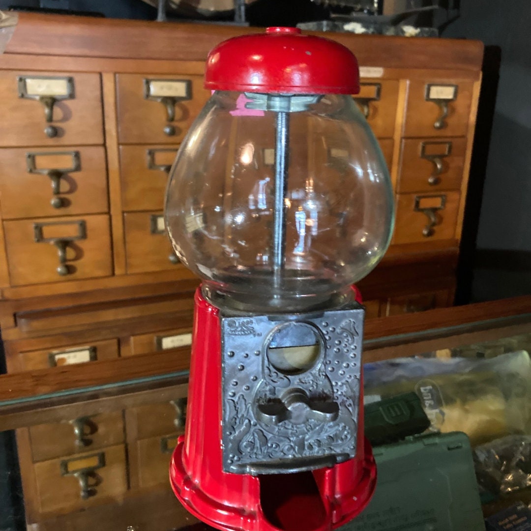 9" Classic Red Gumball Machine Dispenser Cast Iron collector vending gum balls